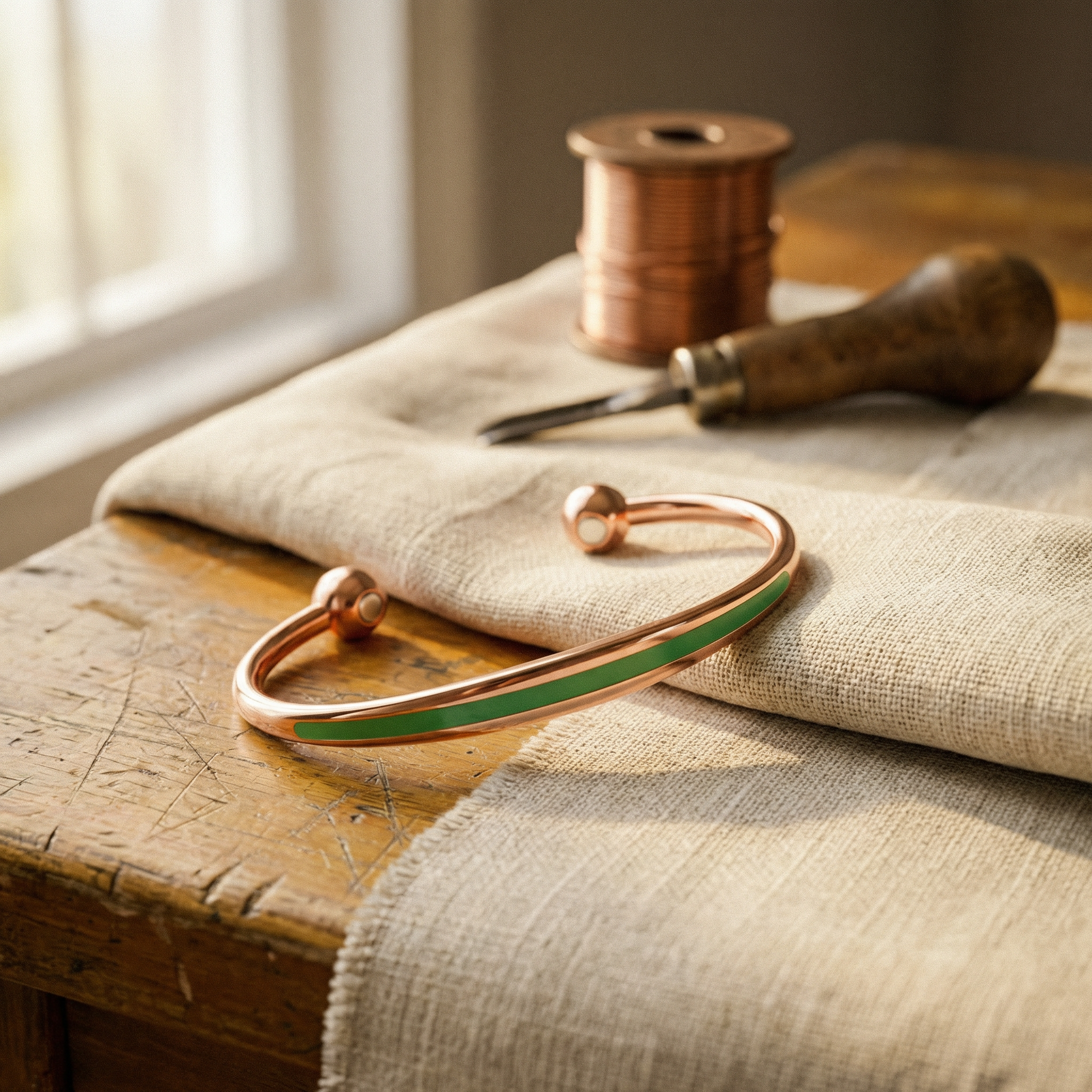 Maria's Jade Copper Bracelet
