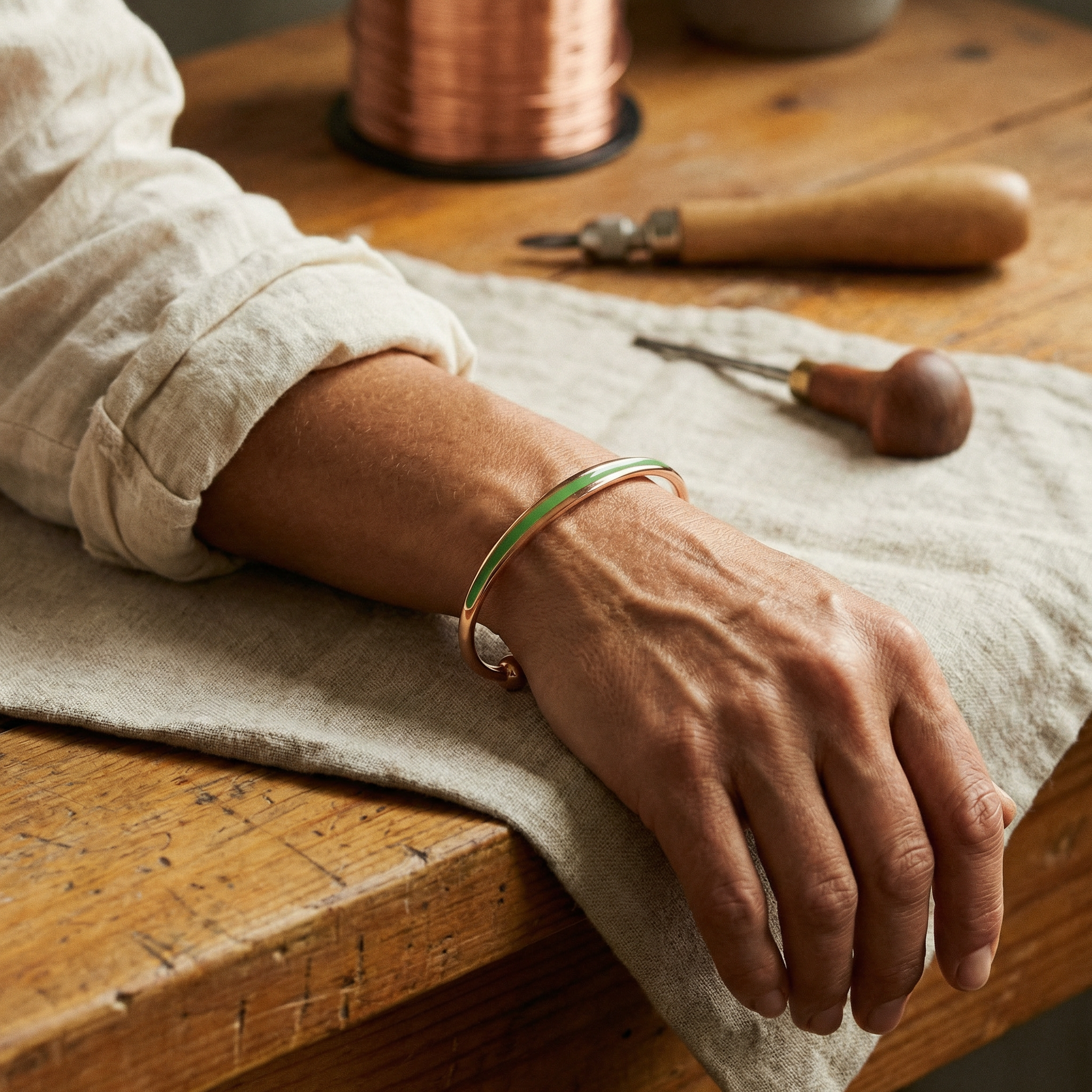 Maria's Jade Copper Bracelet