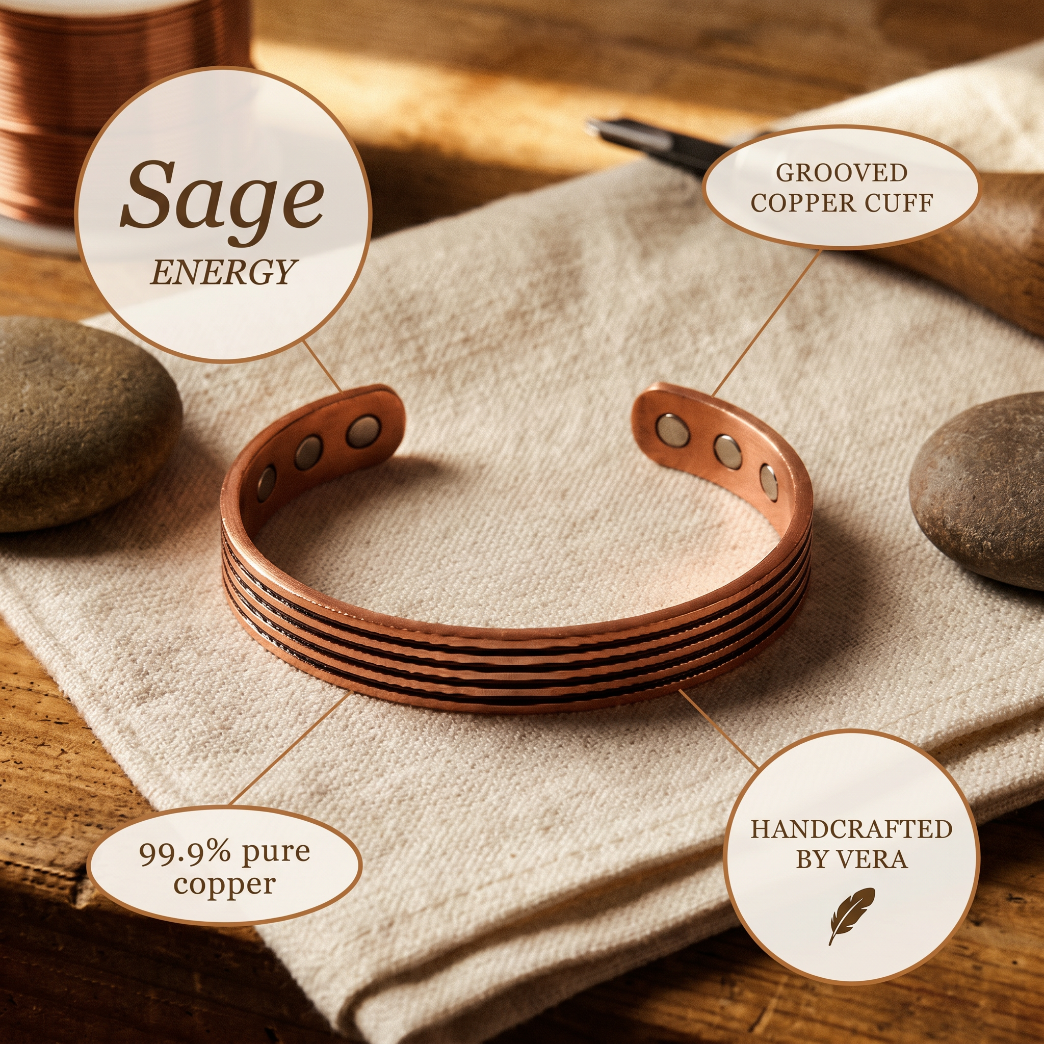 Maria's Sage Copper Bracelet